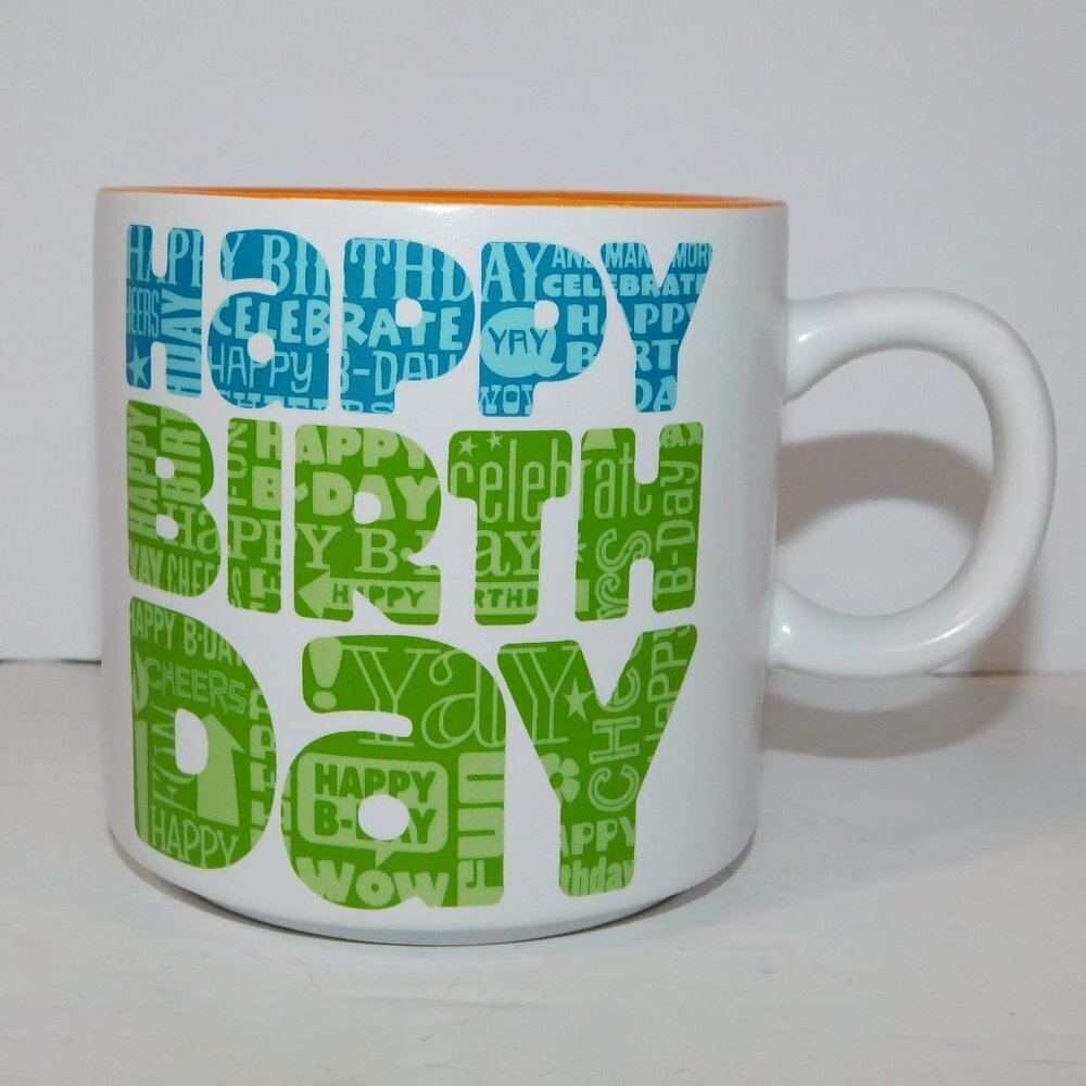 HAPPY BIRTHDAY MUG Hallmark Stoneware White, Blue, Green & Orange - Unused